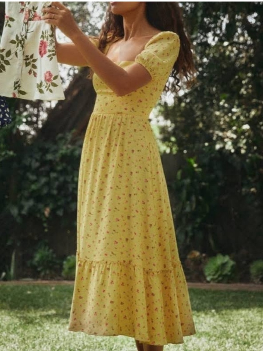 Reformation Yellow  Floral Abbie Midi Dress in Gwen Size 2